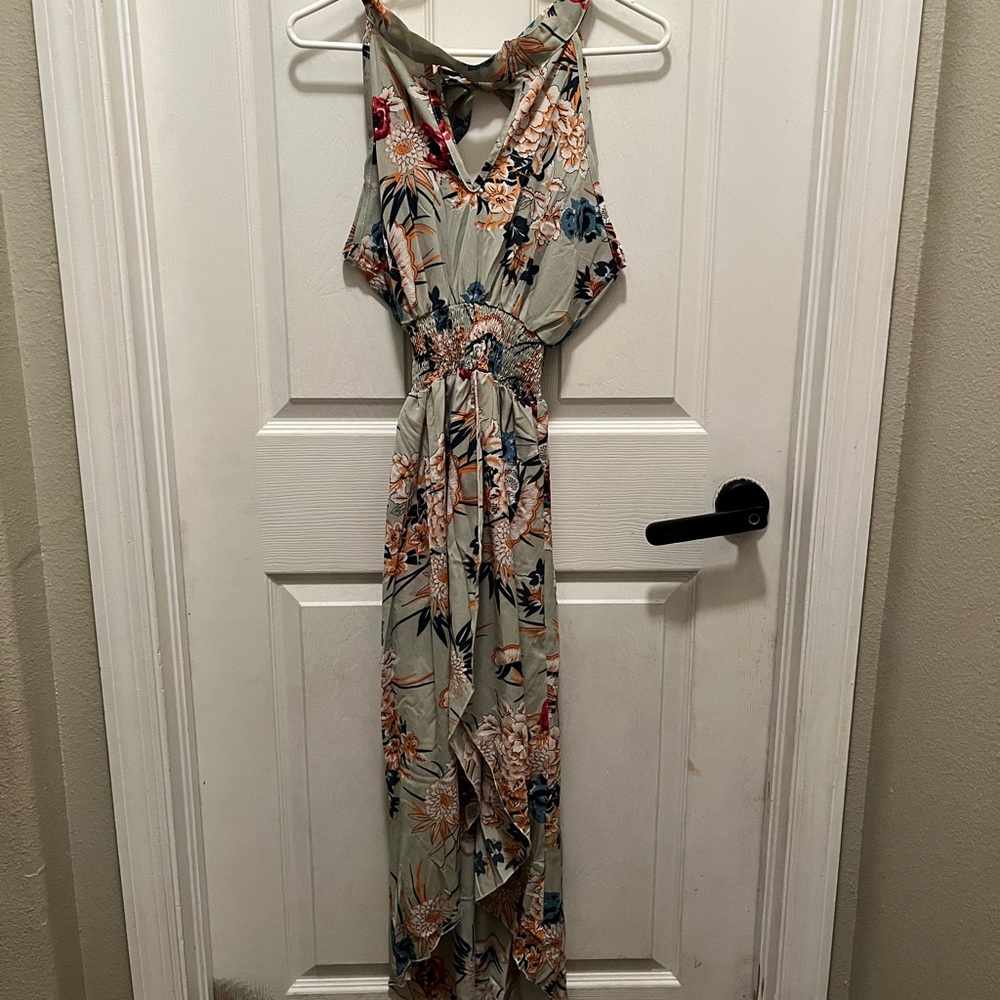 Sleeveless High Low Slit Floral Dress